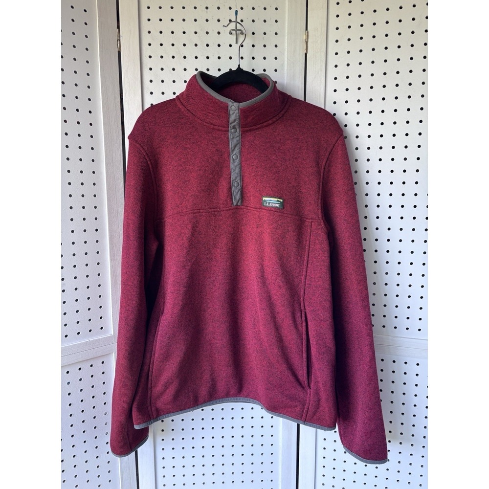 LL Bean Pullover Red Slightly Fitted Men's LG Reg Sweater Fleece Snap Comfort